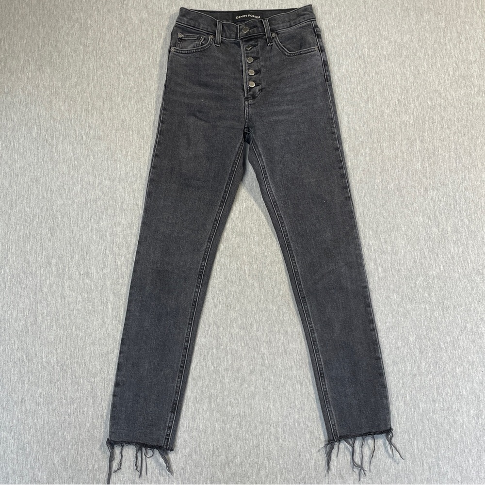 Denim Forum The Yoko High Rise Slim Jeans Women’s Size 23 Black Raw Hem